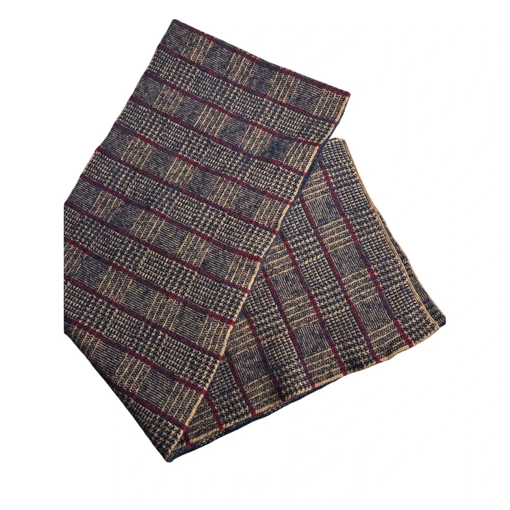 NWT Le Pommier by Olimpia Plaid Scarf Blue‎ Brown Red Wool Blend Made in Italy
